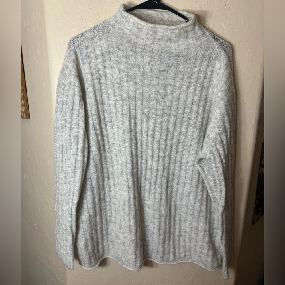 Custommade Carde Gray Ribbed Mohair Wool Mock Neck Fuzzy Sweater Size M